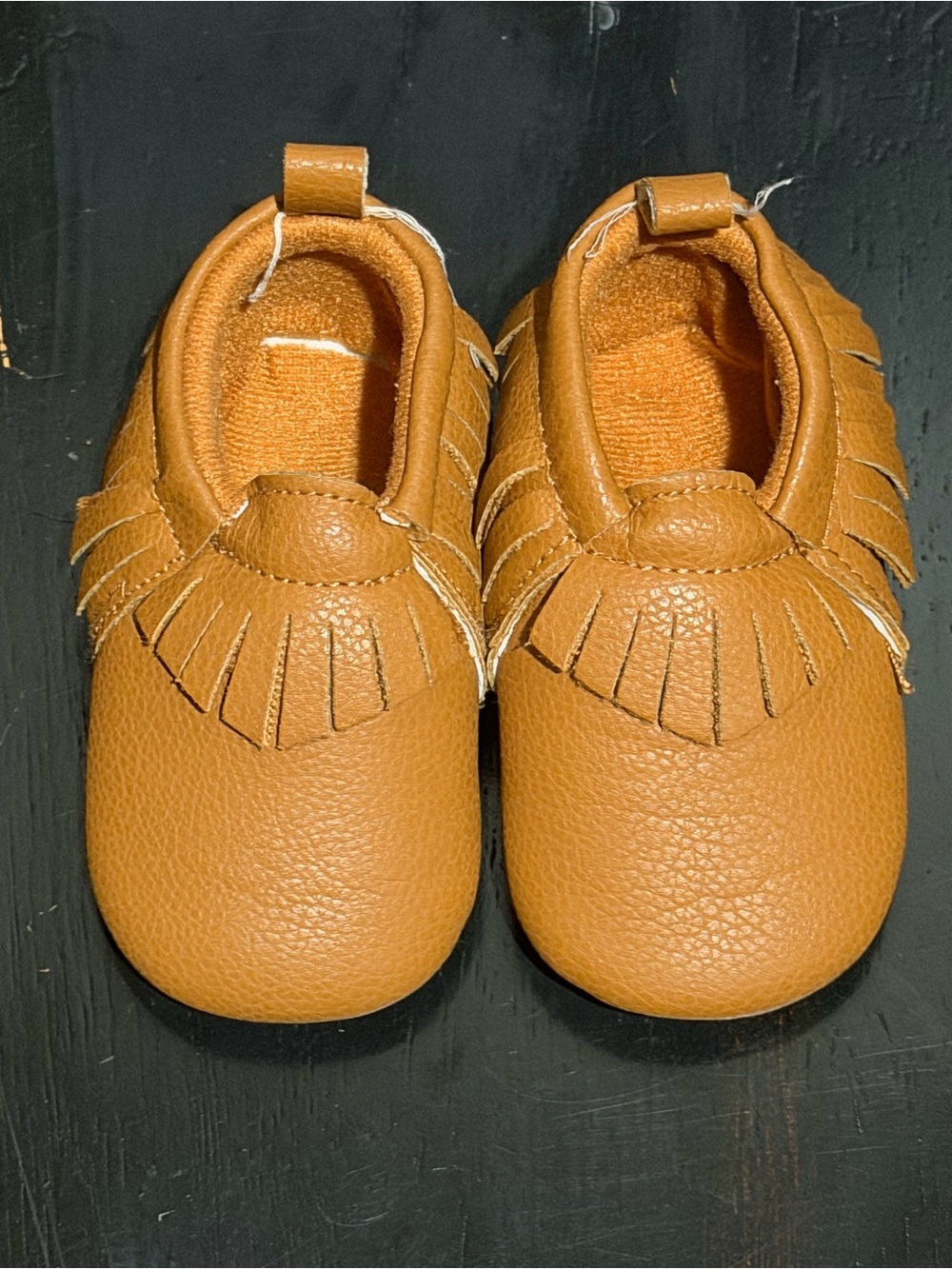 Infant Fringe Moccasin Slip-On Shoes in Tan 6-9M